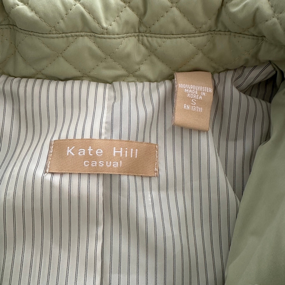 Women’s Kate Hill Light Green Quilted Jacket Small Turn Button Striped Lining - Picture 2 of 7